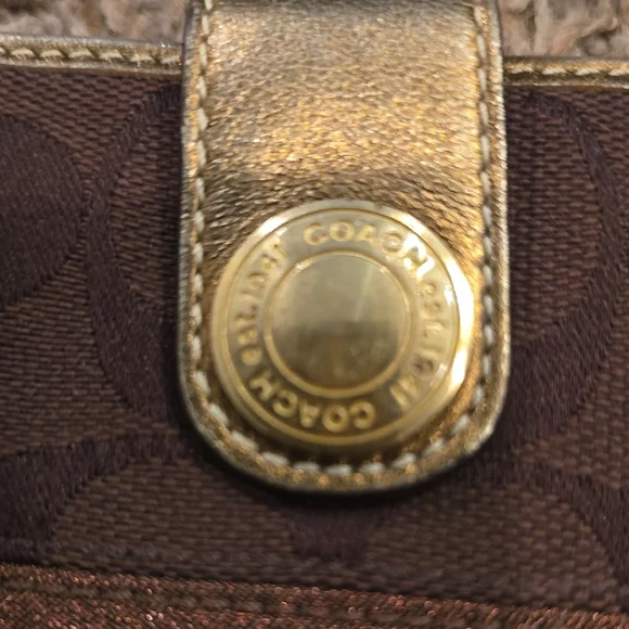 Coach Brown Signature Wallet with Gold Accents - Picture 9 of 12
